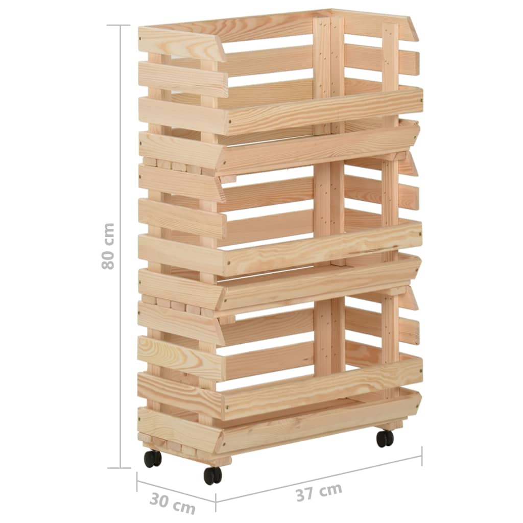 Groentetrolley 37x30x80 cm massief grenenhout