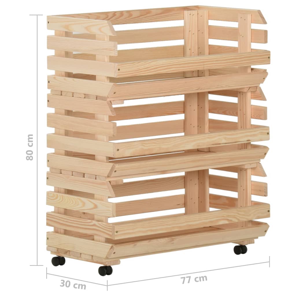 Groentetrolley 37x30x80 cm massief grenenhout