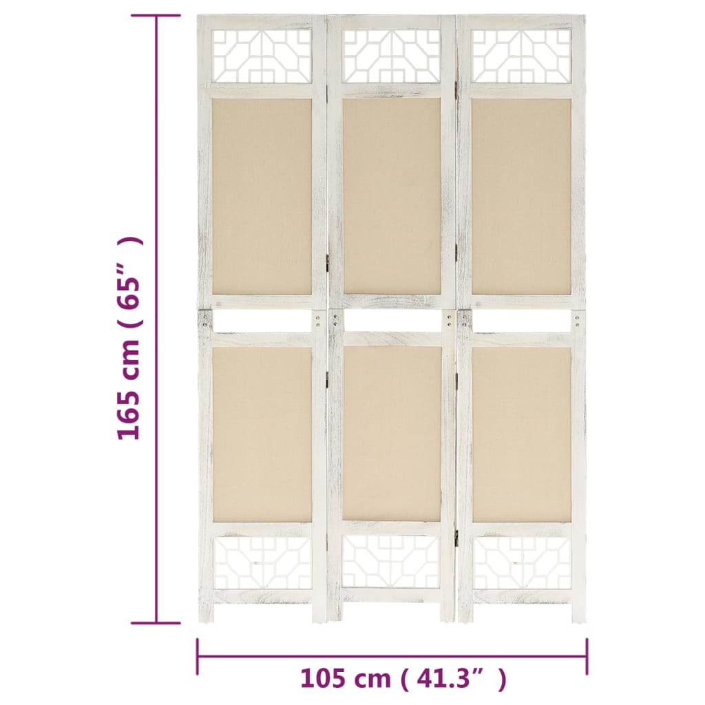 Kamerscherm met 4 panelen 140x165 cm stof crèmekleurig