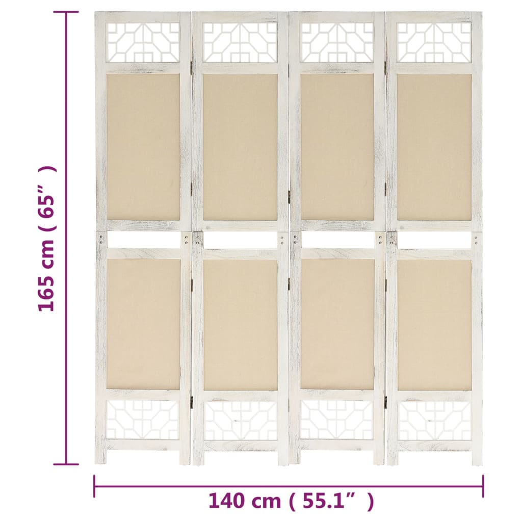 Kamerscherm met 4 panelen 140x165 cm stof crèmekleurig