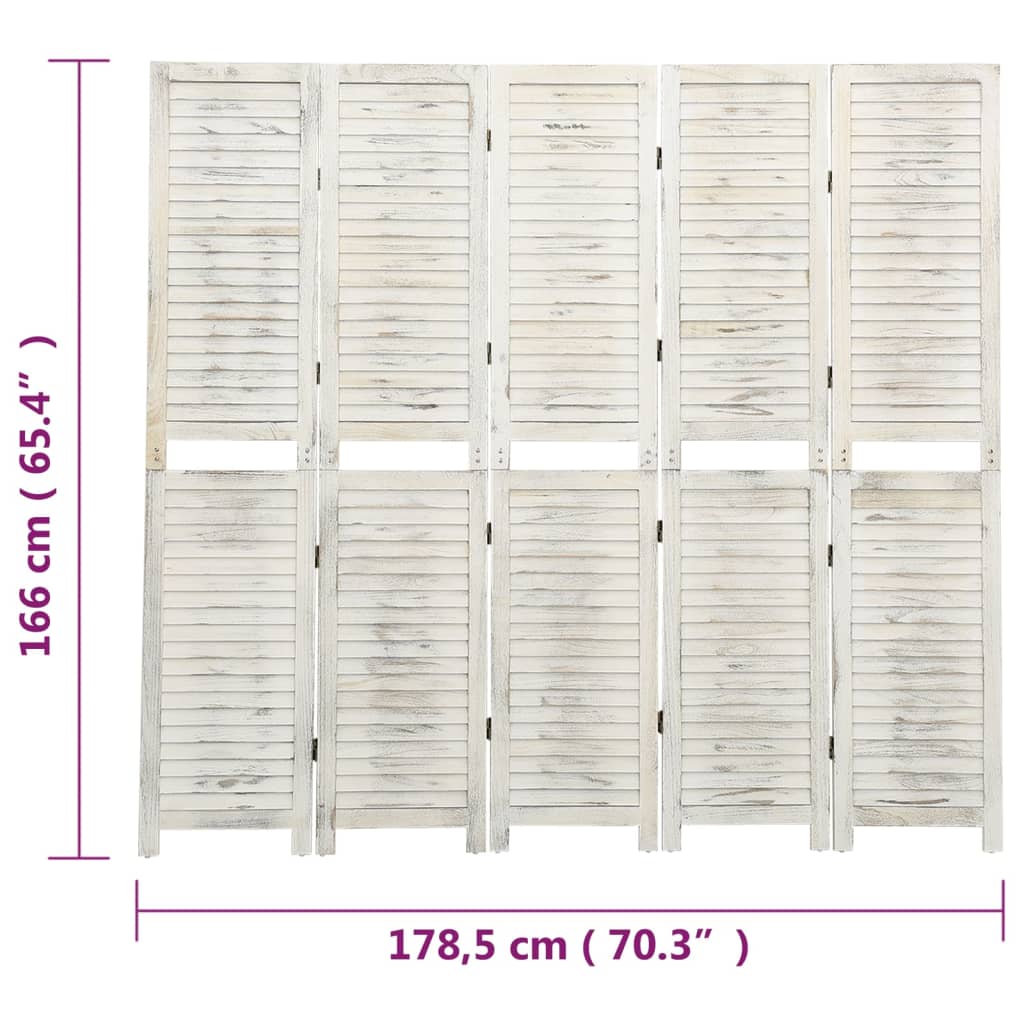 Kamerscherm met 3 panelen 105x165 cm hout antiekwit
