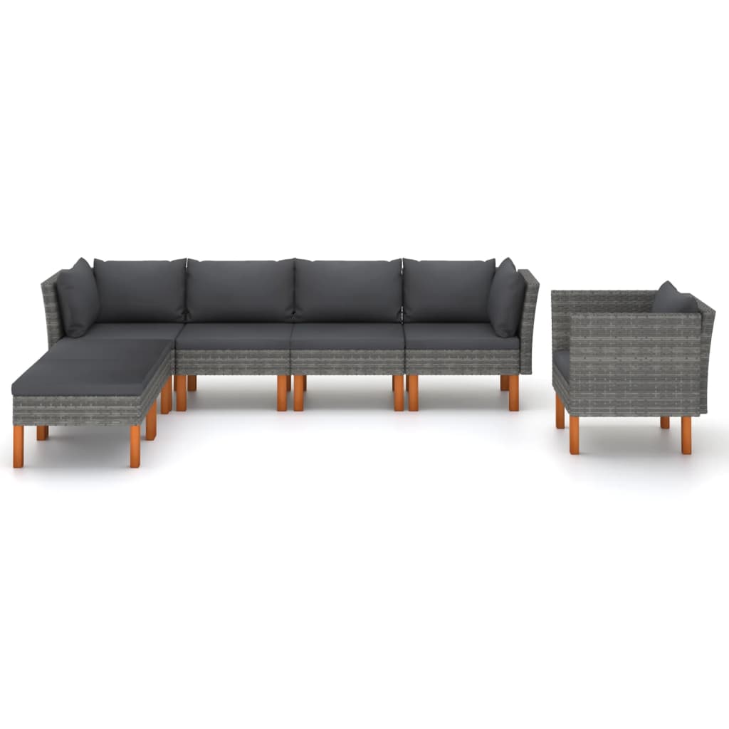 6-delige Loungeset poly rattan en eucalyptushout