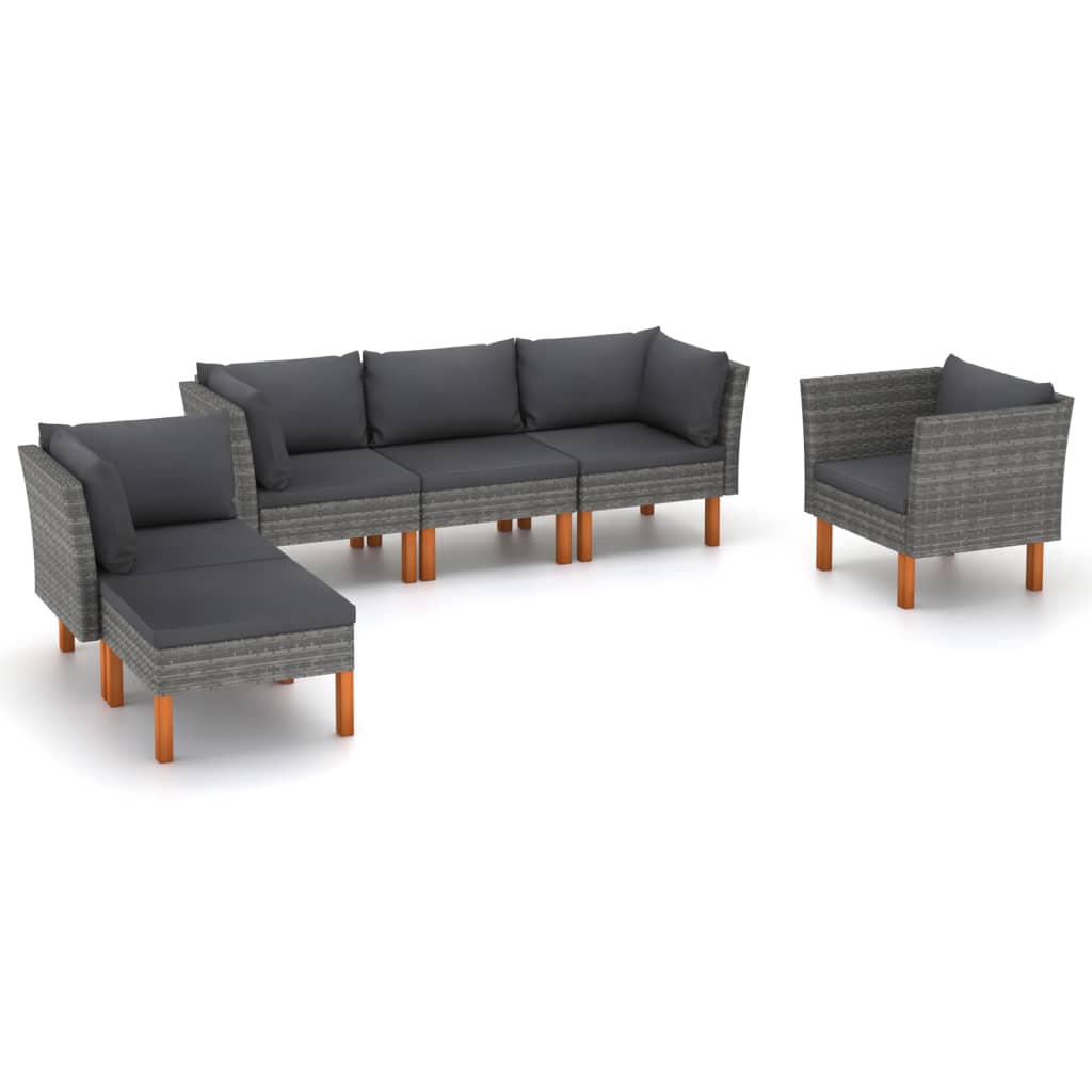 6-delige Loungeset poly rattan en eucalyptushout