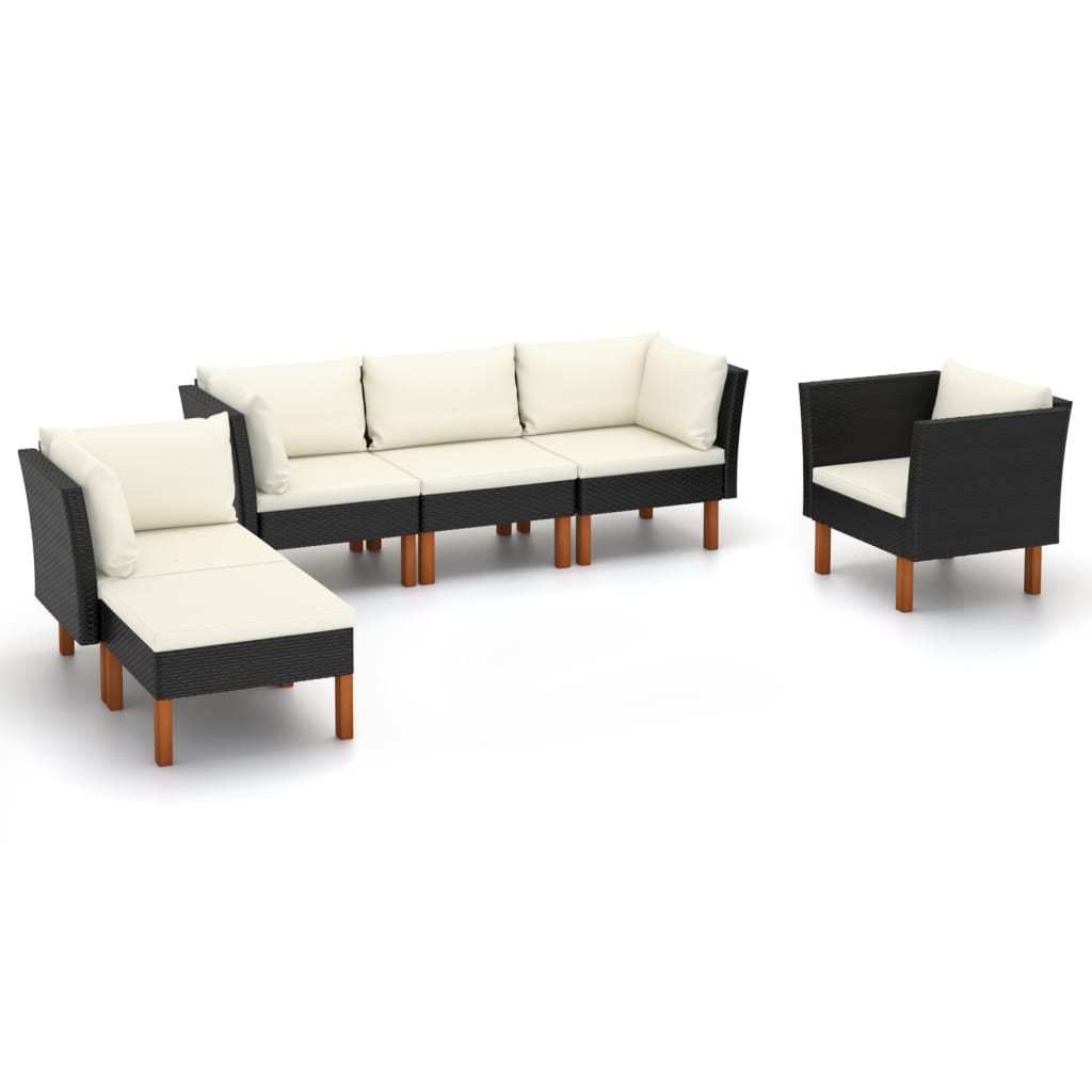 6-delige Loungeset poly rattan en eucalyptushout