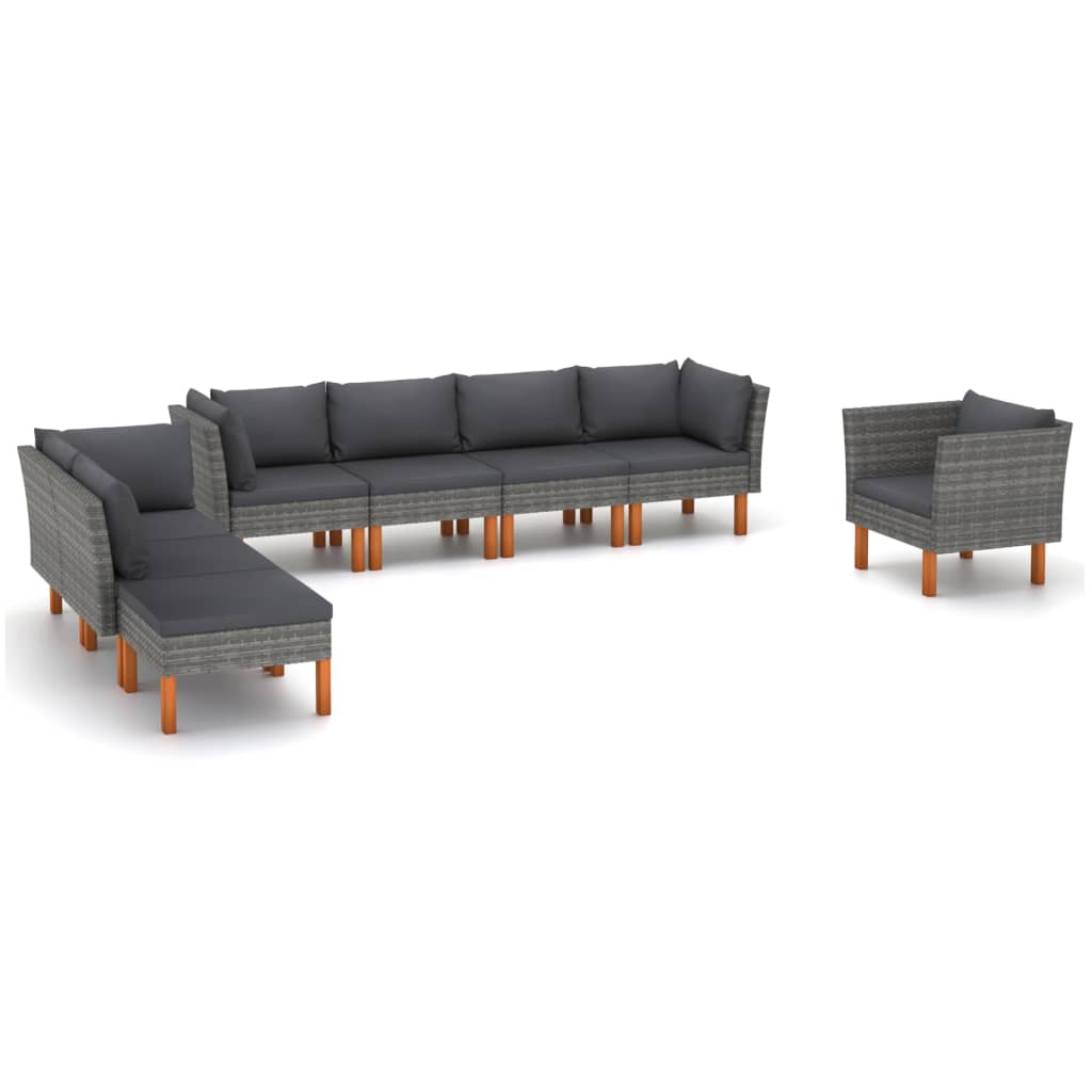 6-delige Loungeset poly rattan en eucalyptushout