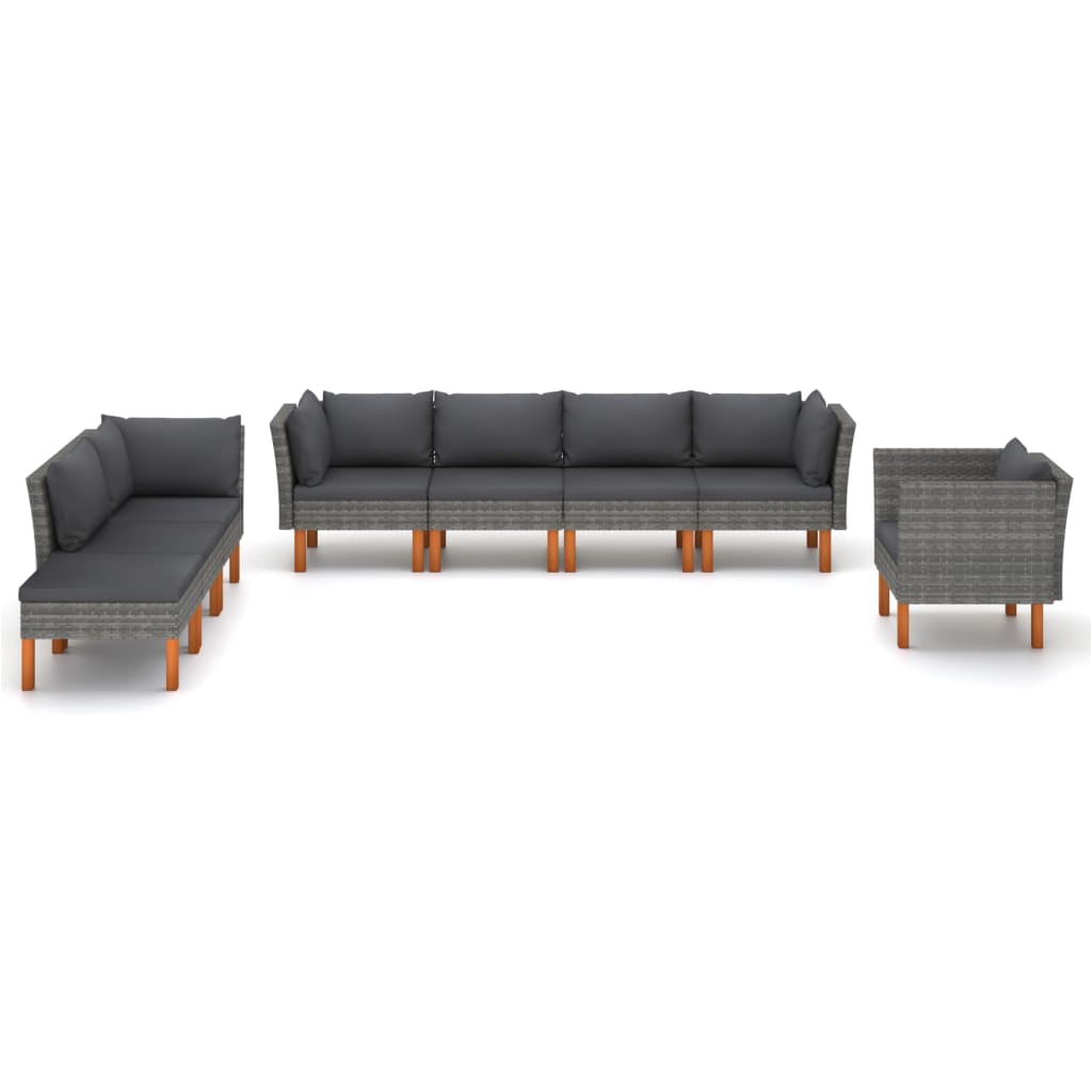 6-delige Loungeset poly rattan en eucalyptushout