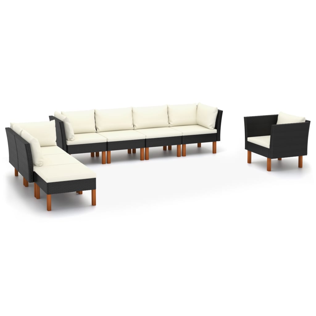 6-delige Loungeset poly rattan en eucalyptushout