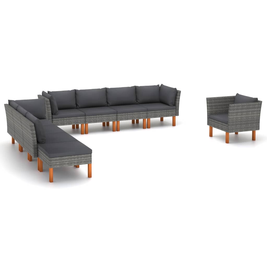 6-delige Loungeset poly rattan en eucalyptushout