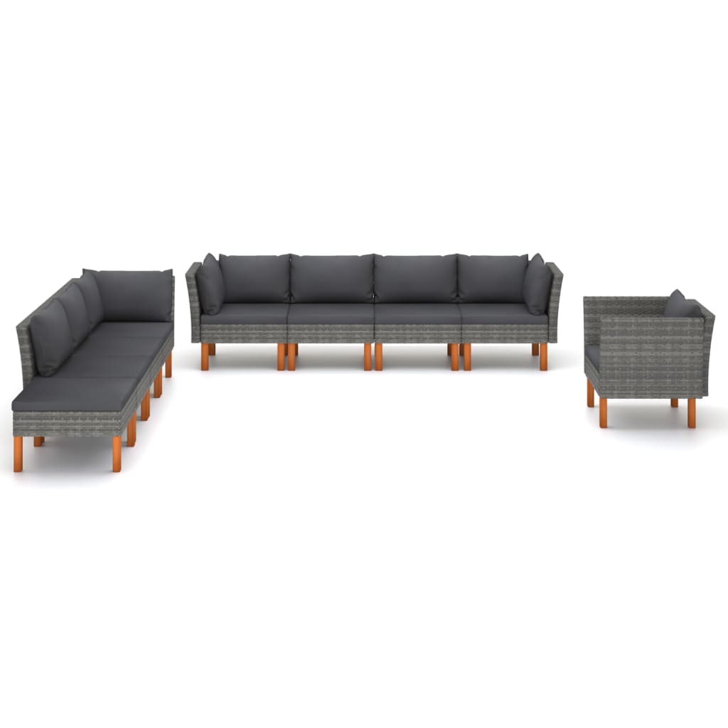 6-delige Loungeset poly rattan en eucalyptushout