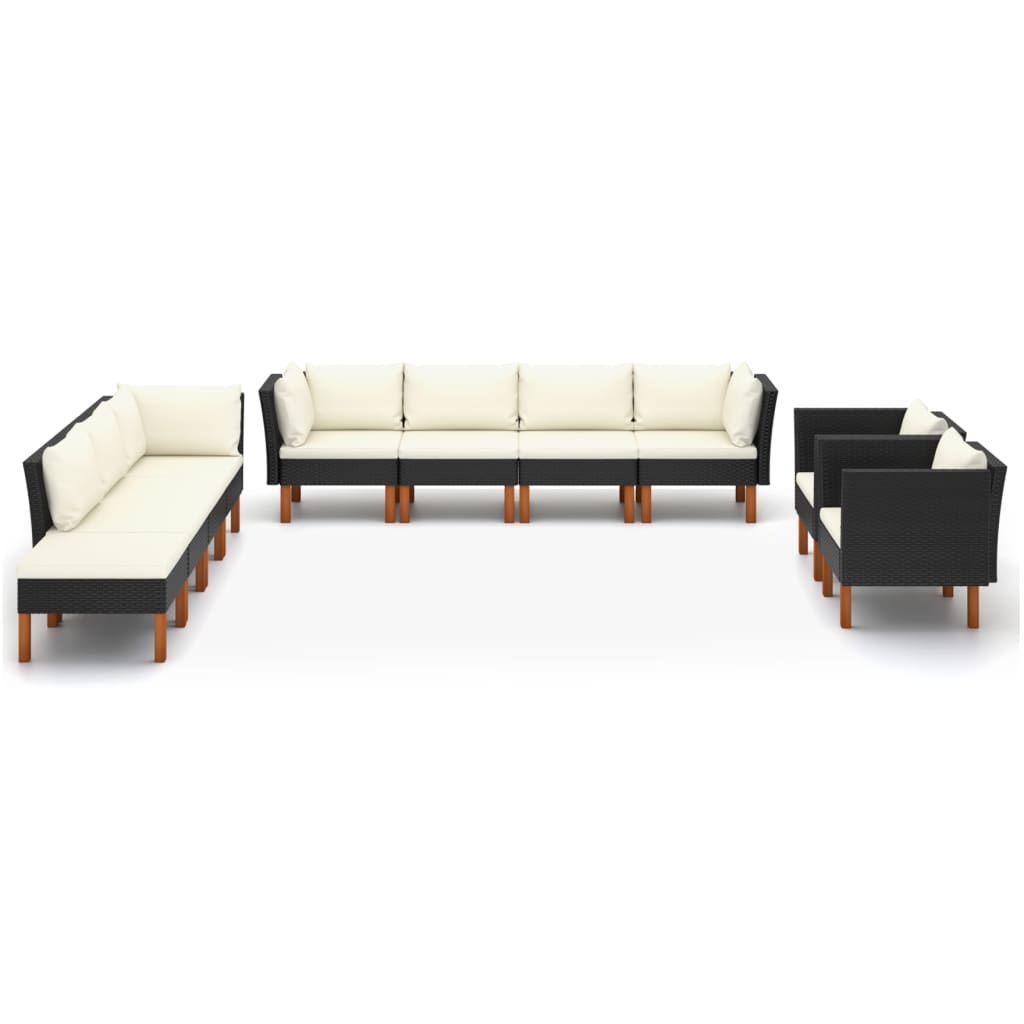 6-delige Loungeset poly rattan en eucalyptushout