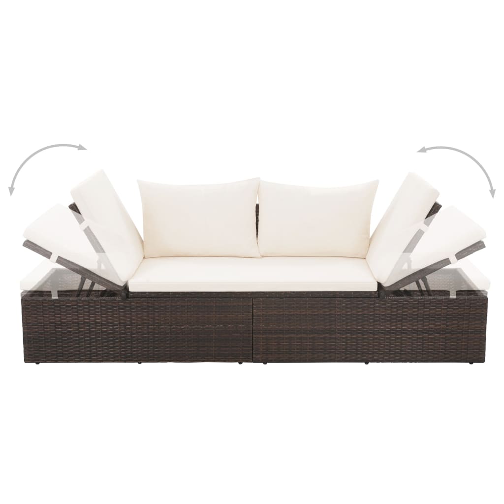 Loungebed met ligkussen en kussens poly rattan