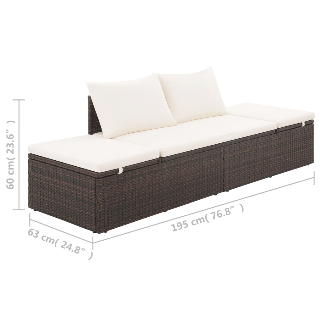 Loungebed met ligkussen en kussens poly rattan