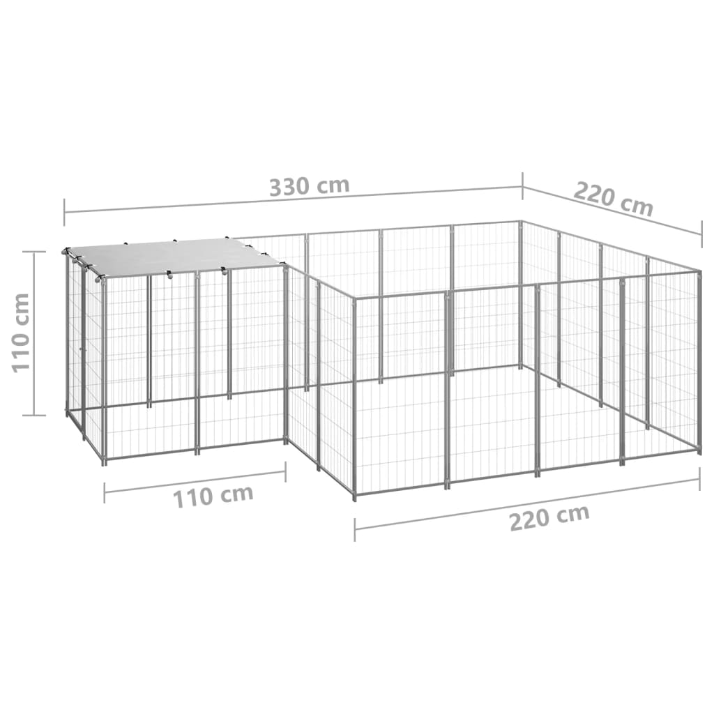 Hondenkennel 6,05 m² staal zilverkleurig