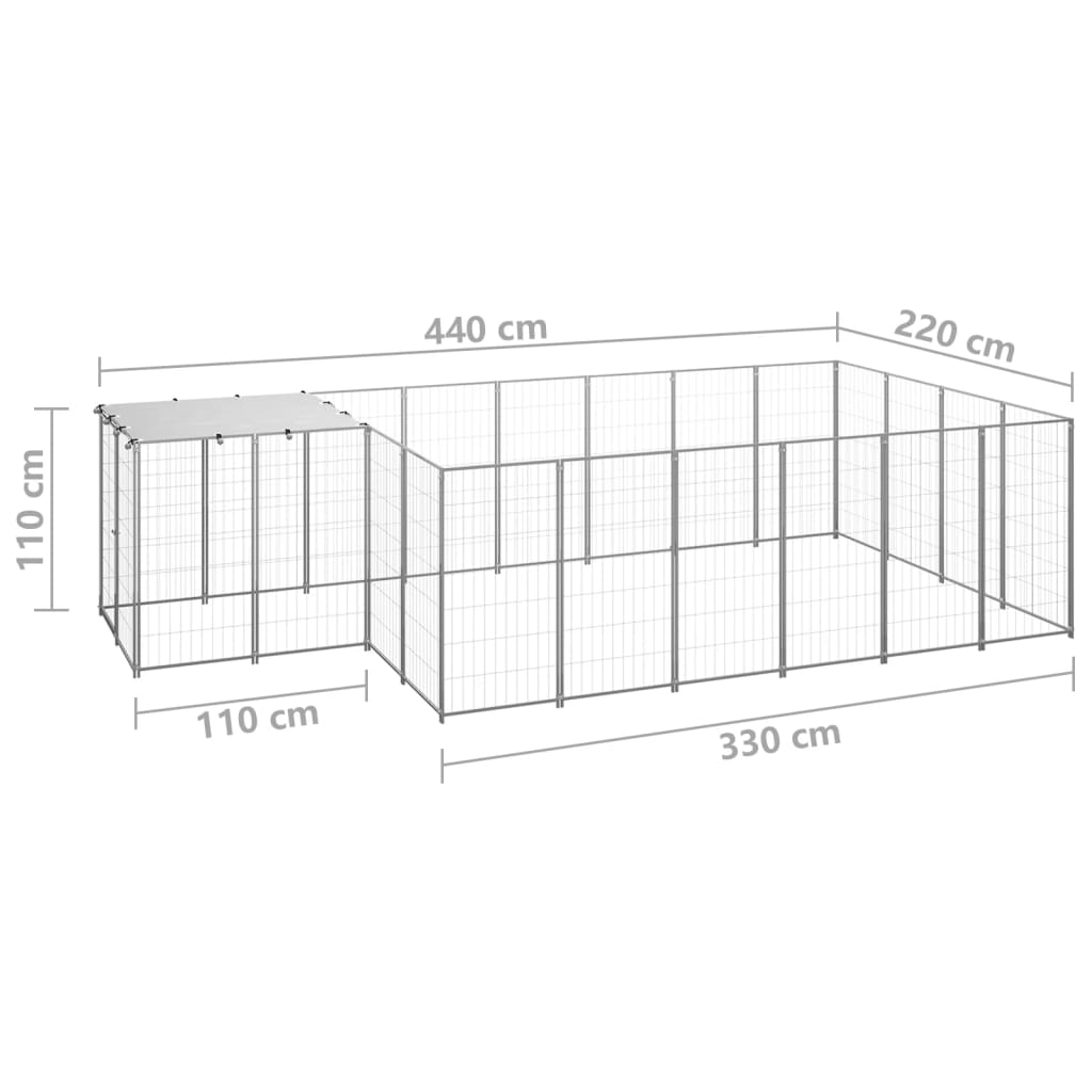 Hondenkennel 6,05 m² staal zilverkleurig