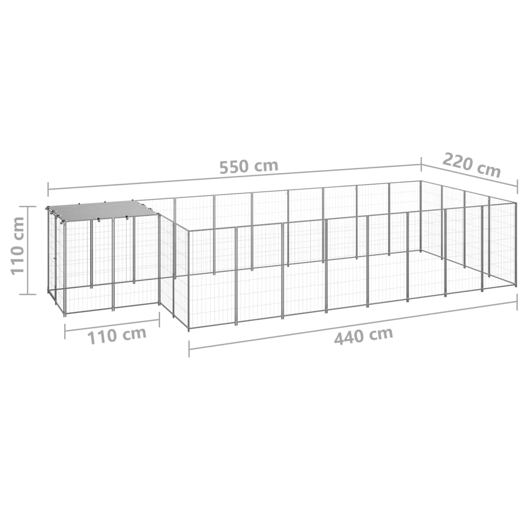 Hondenkennel 6,05 m² staal zilverkleurig