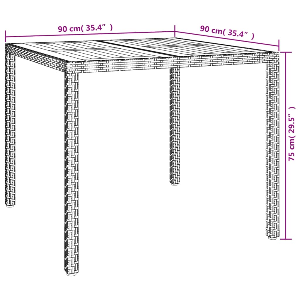 Tuintafel 190x90x75 cm poly rattan en acaciahout