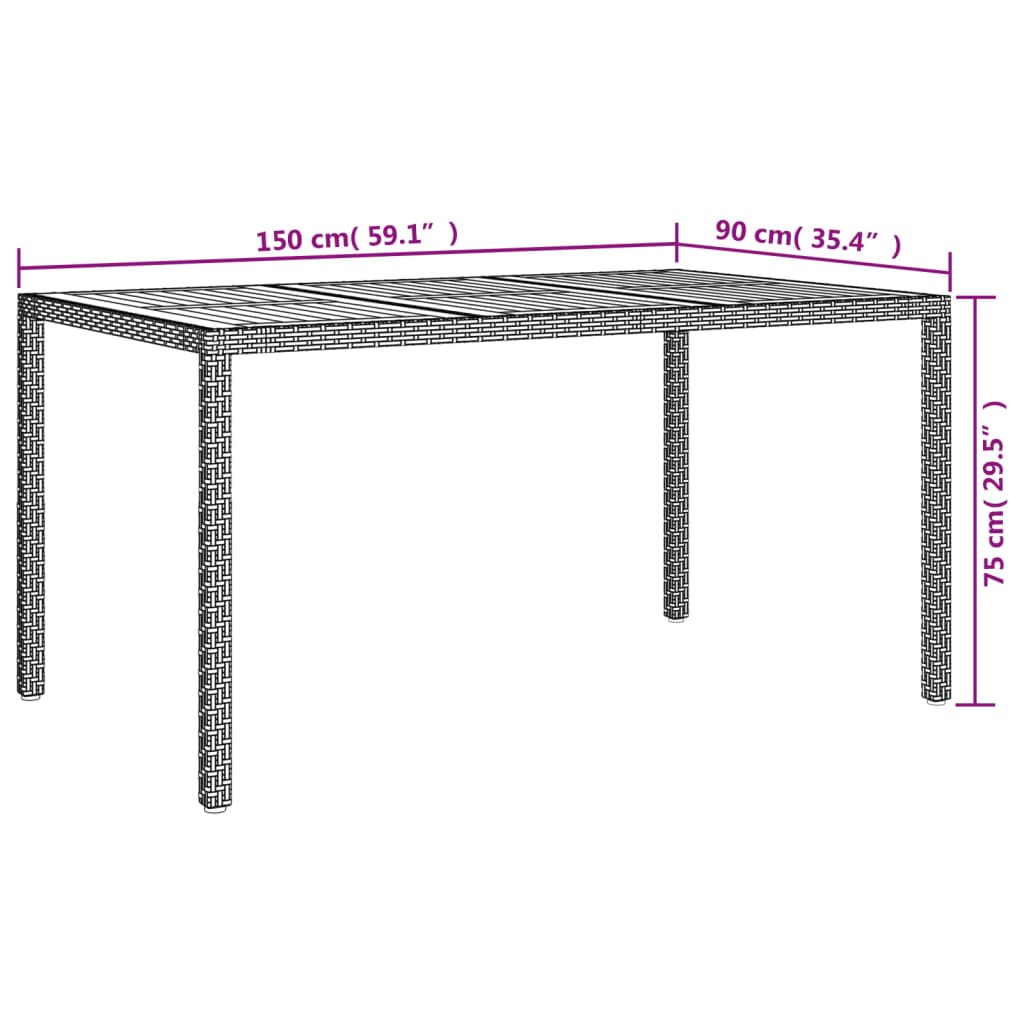 Tuintafel 190x90x75 cm poly rattan en acaciahout