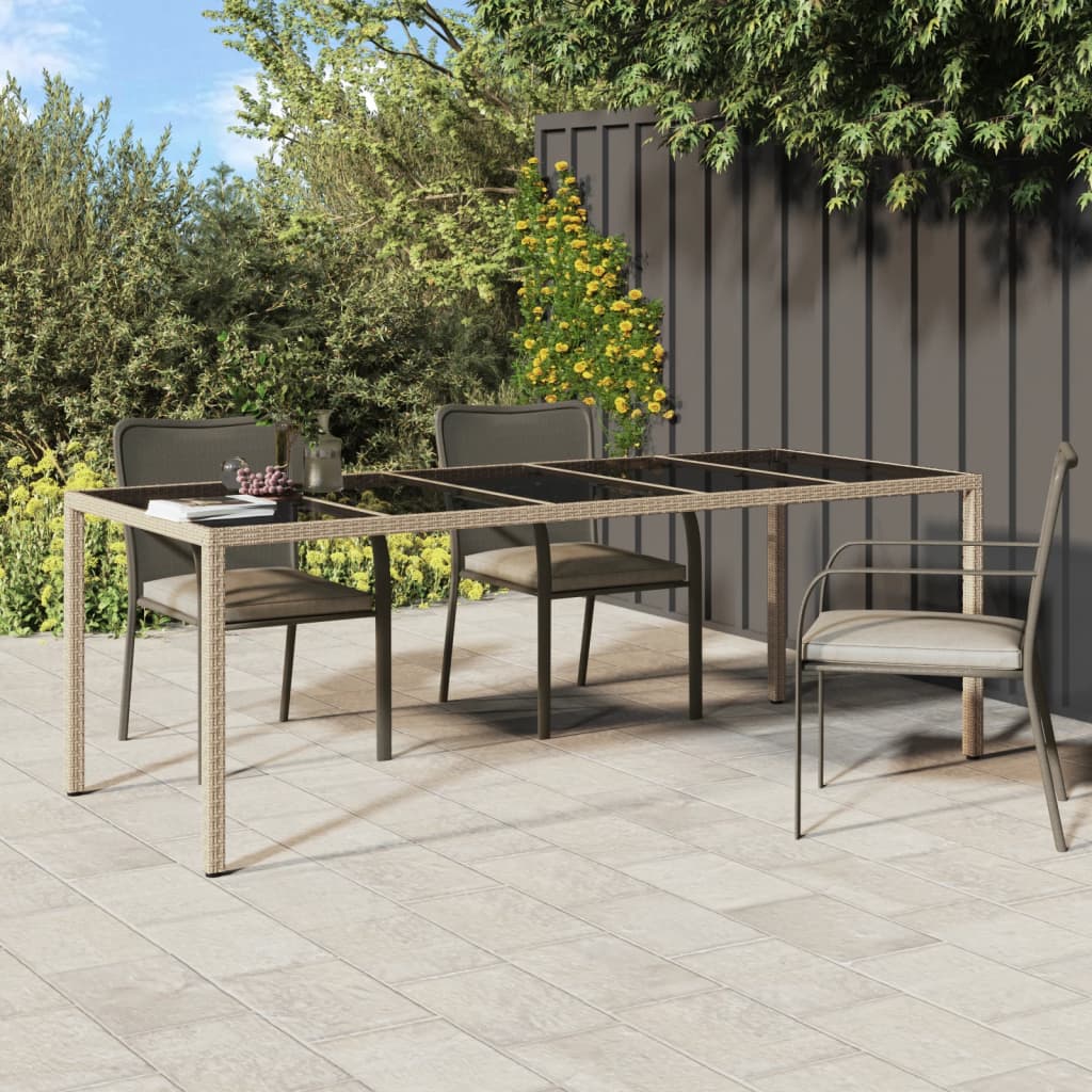 Tuintafel 250x100x75 cm gehard glas en poly rattan