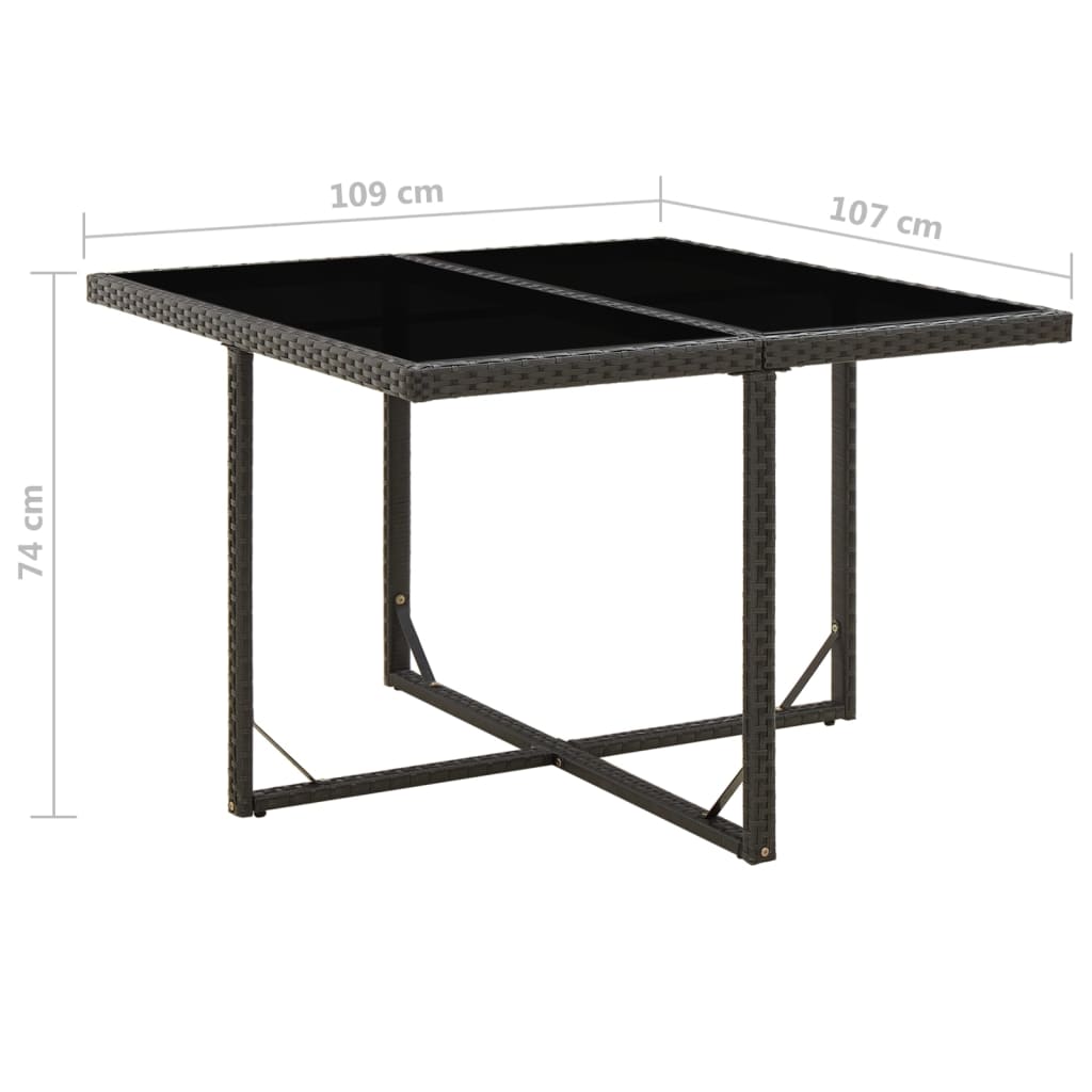 Tuintafel 109x107x74 cm poly rattan en glas