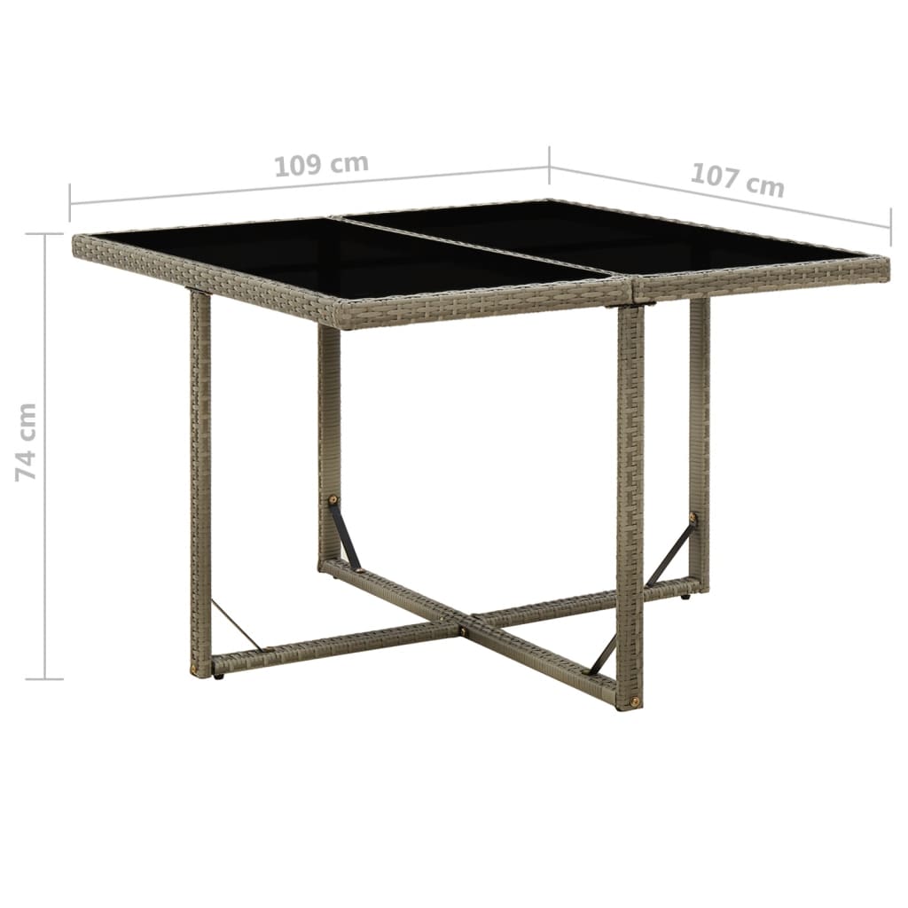 Tuintafel 109x107x74 cm poly rattan en glas