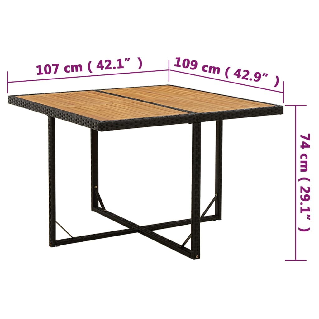 Tuintafel 109x107x74 cm poly rattan en massief acaciahout