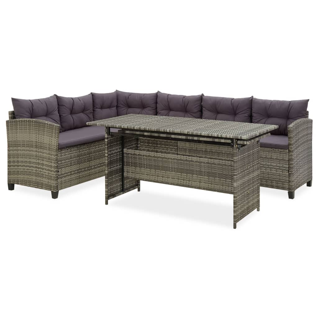 6-delige Loungeset met kussens poly rattan grijs