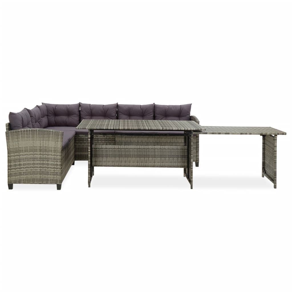 6-delige Loungeset met kussens poly rattan grijs