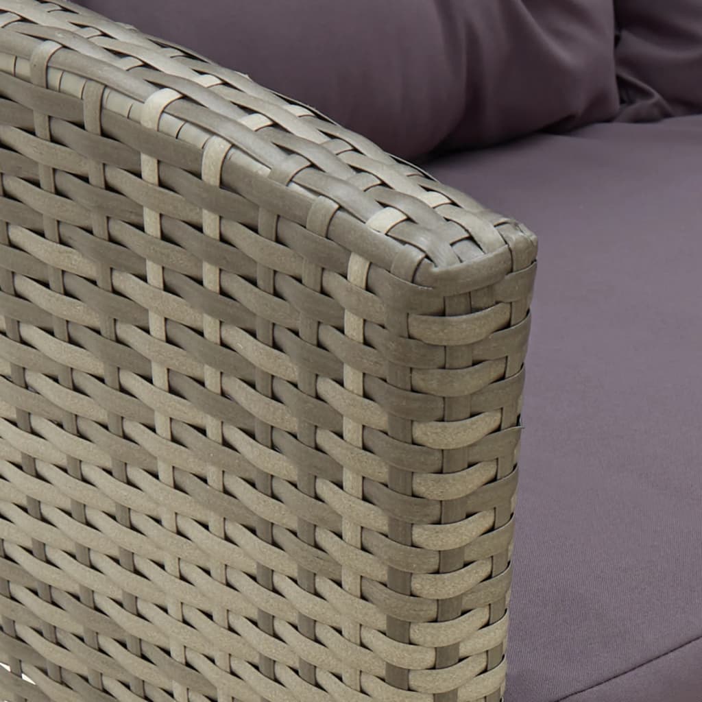 6-delige Loungeset met kussens poly rattan grijs