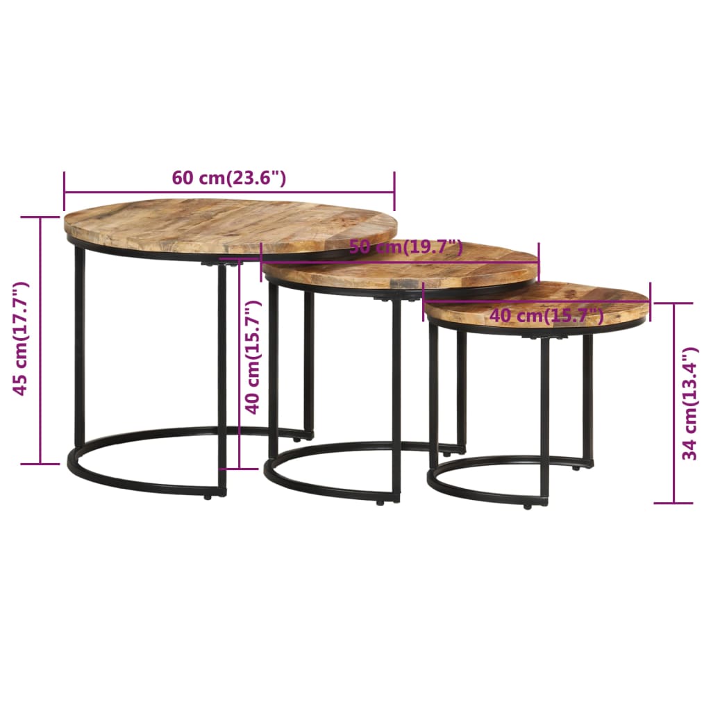 3-delige Tafeltjesset ruw mangohout