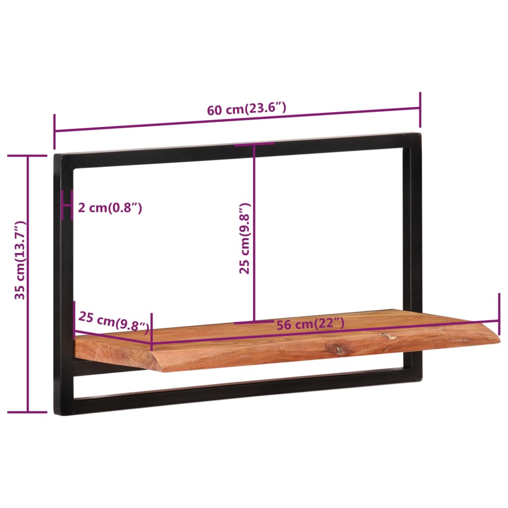 Wandschappen 2 st 25x25x75 cm massief acaciahout en staal