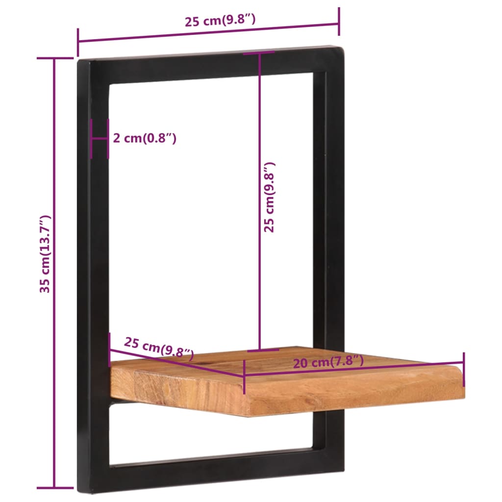 Wandschappen 2 st 40x24x35 cm massief acaciahout en staal