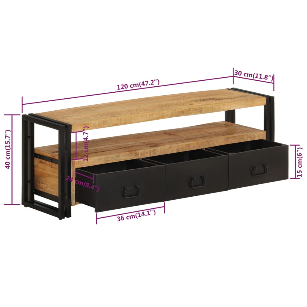 Tv-meubel 120x30x40 cm massief mangohout