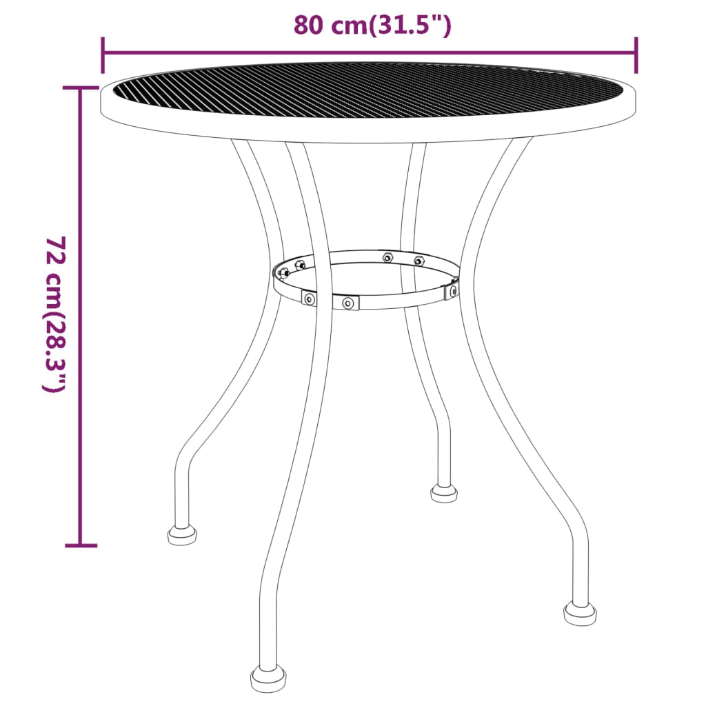 Tuintafel Ø80x72 cm metaalgaas antracietkleurig