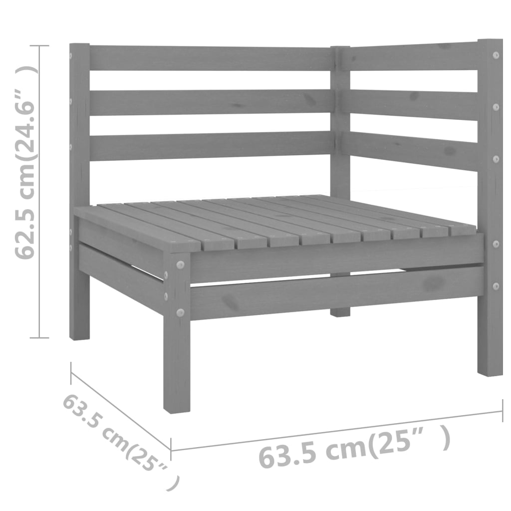 10-delige Loungeset massief grenenhout grijs