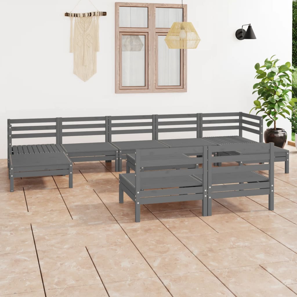 10-piece Lounge set solid pine wood, gray