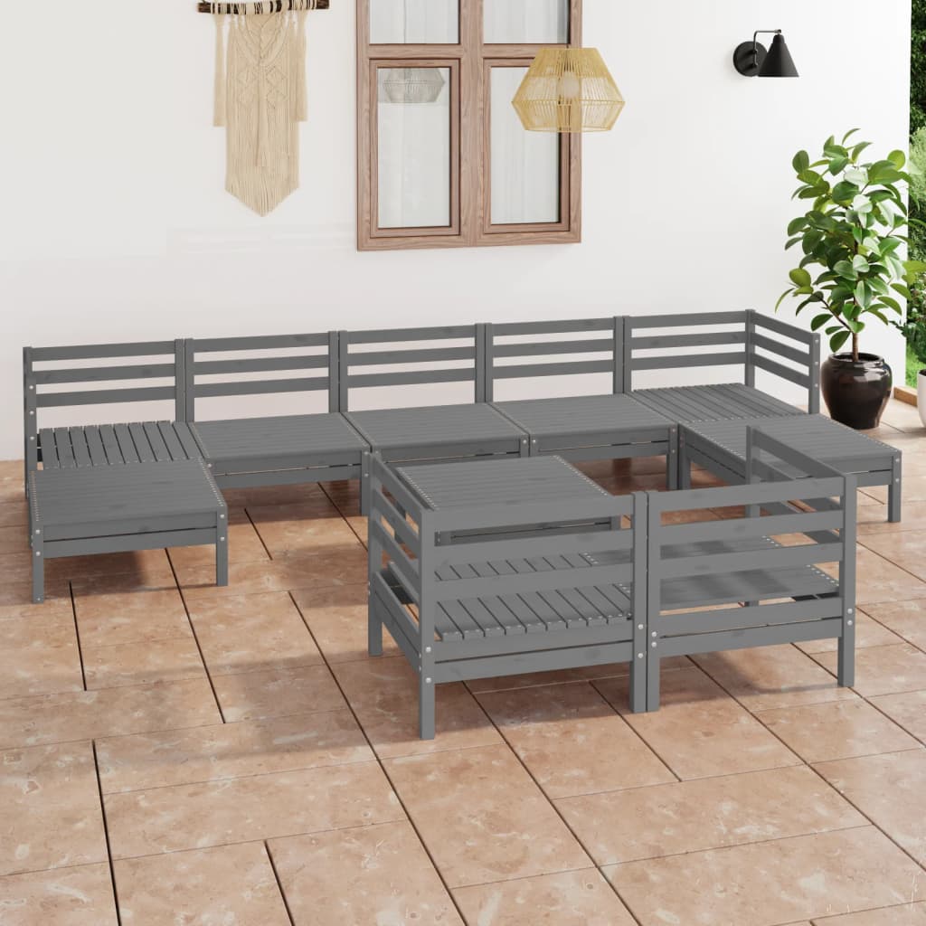 10-piece Lounge set solid pine wood, gray