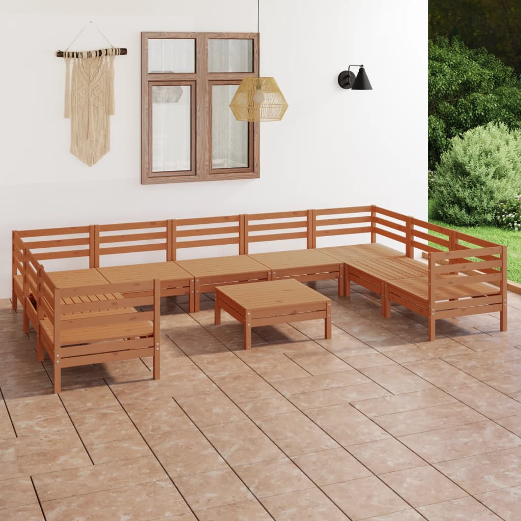 10-piece Lounge set solid pine wood, honey brown