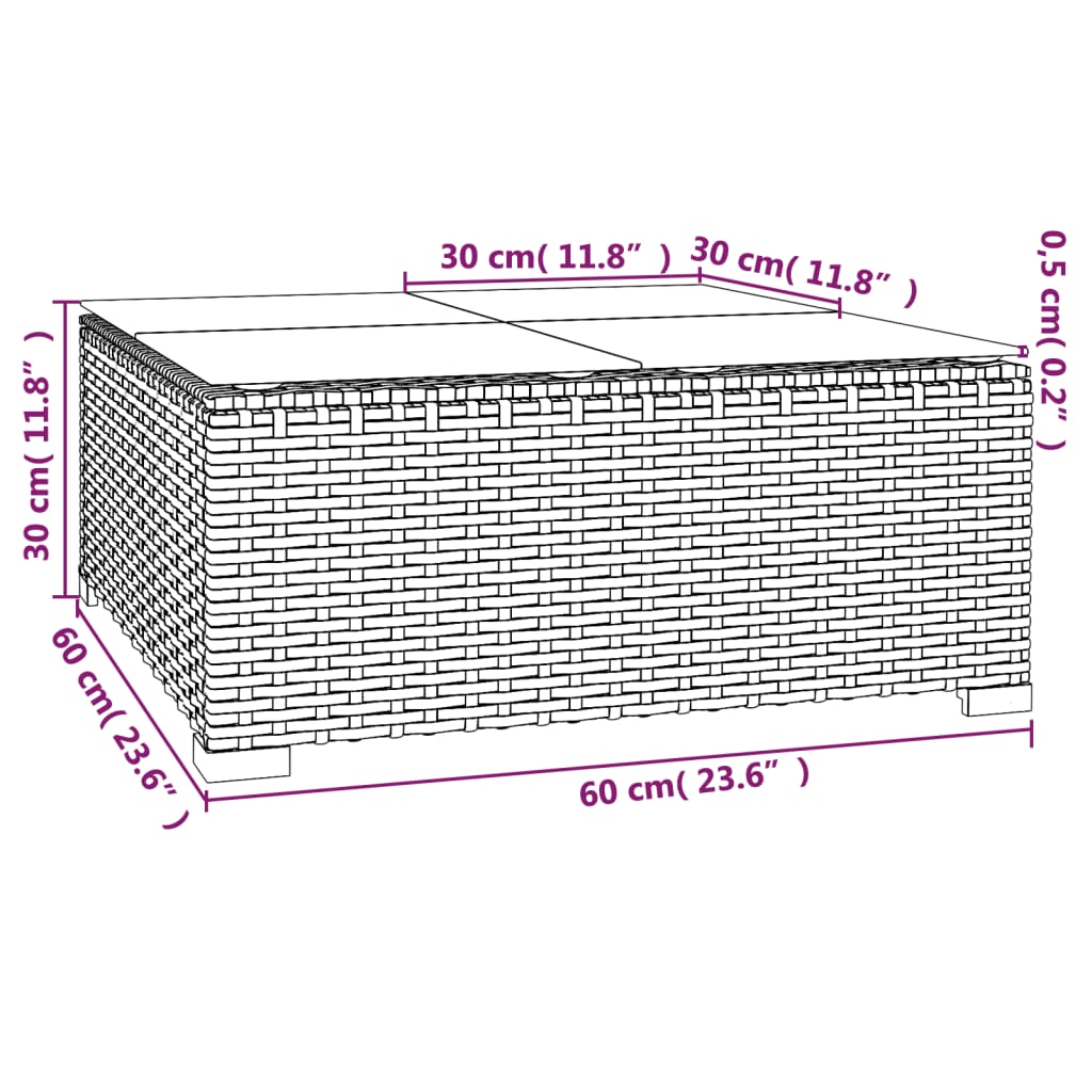 Tuintafel 60x60x30 cm poly rattan en glas