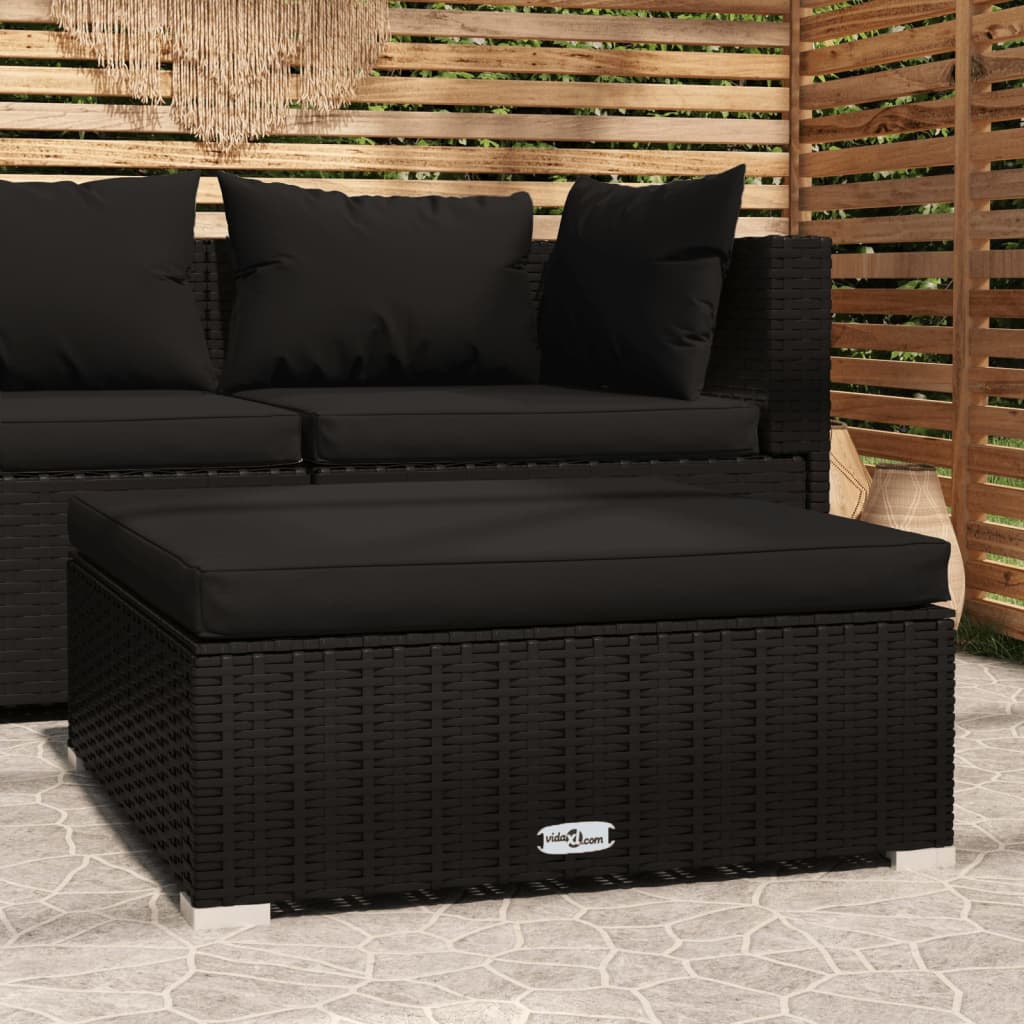 Voetensteun met kussen 70x70x30 cm poly rattan