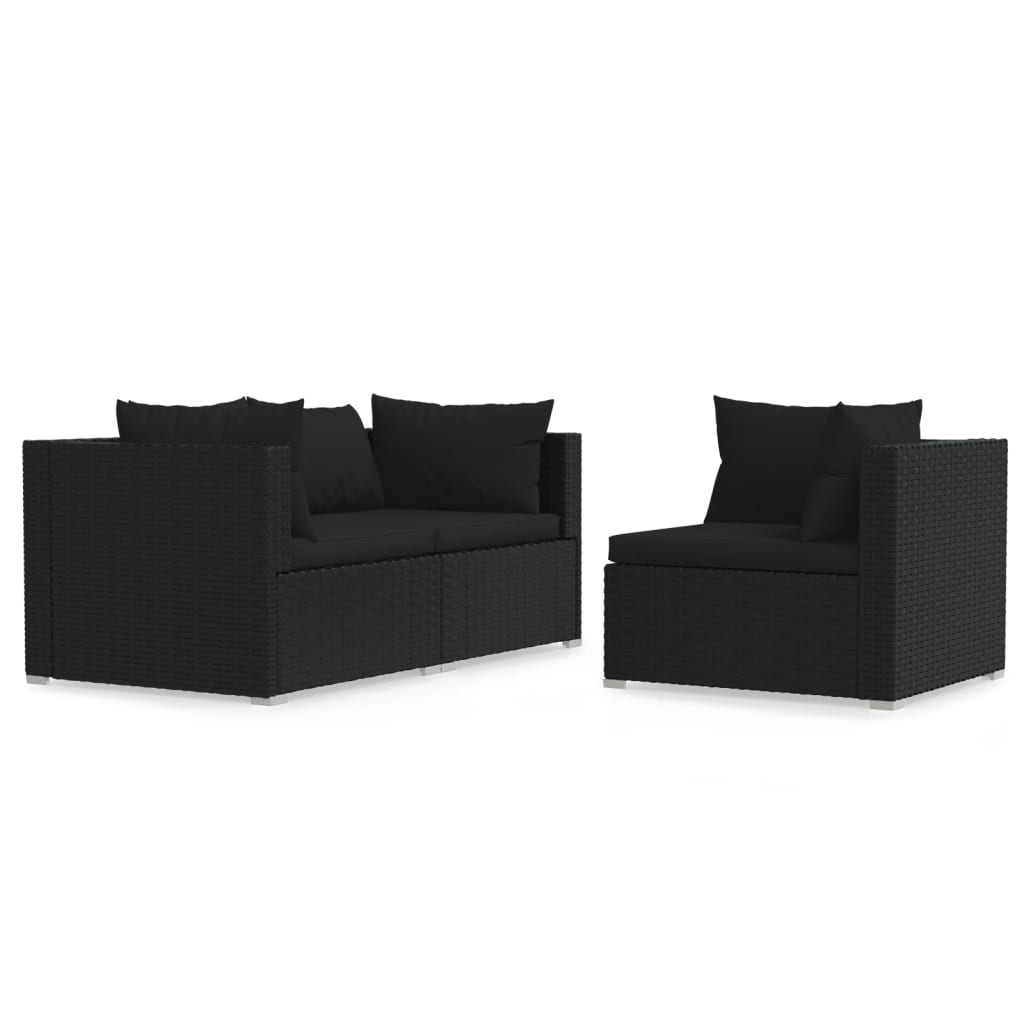 3-delige Loungeset met kussens poly rattan