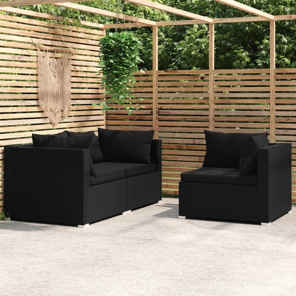 3-delige Loungeset met kussens poly rattan