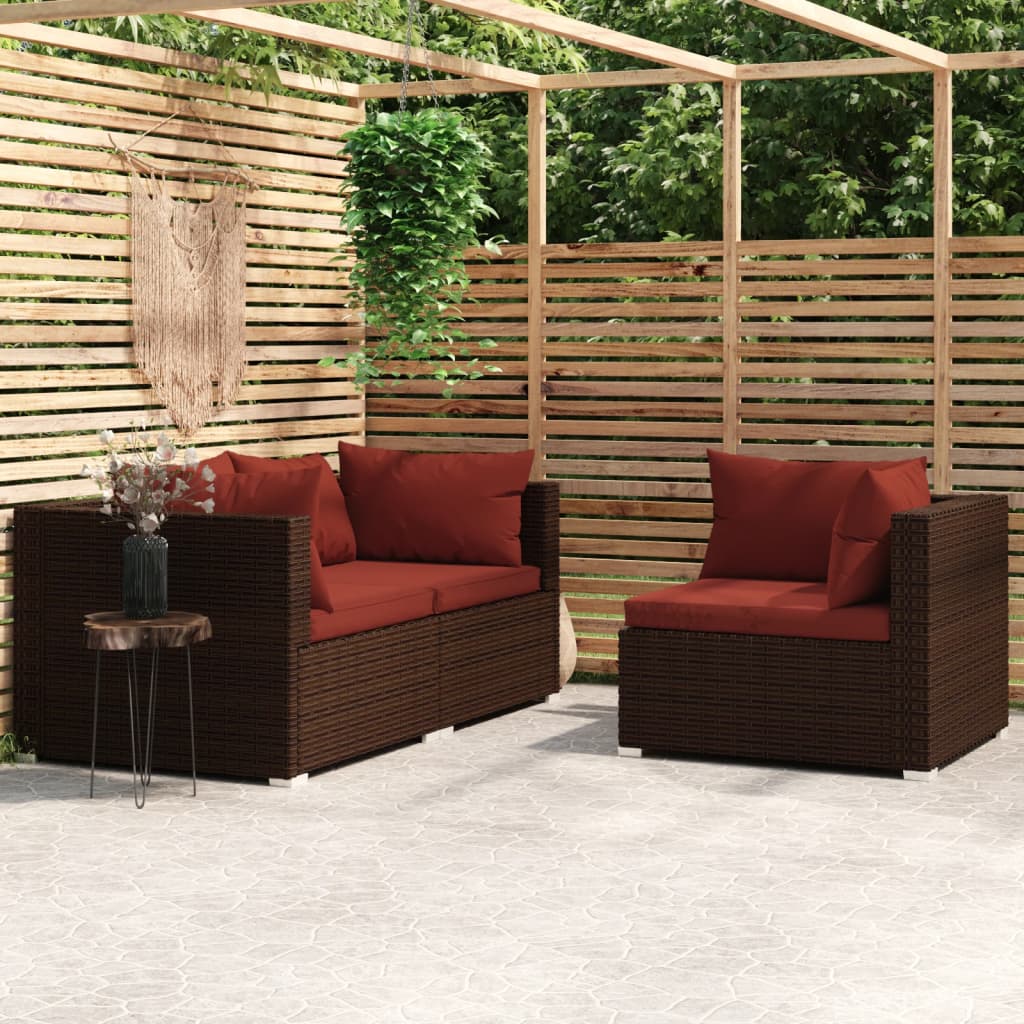 3-delige Loungeset met kussens poly rattan