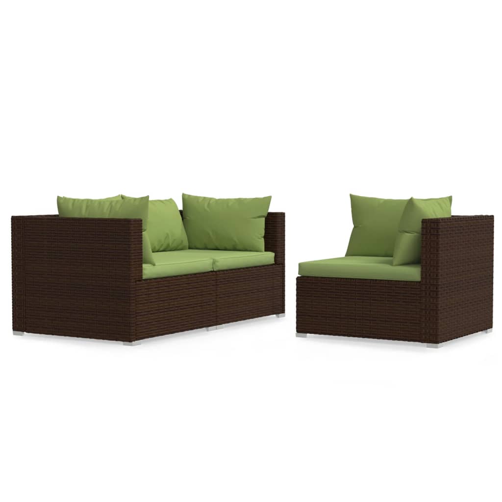 3-delige Loungeset met kussens poly rattan