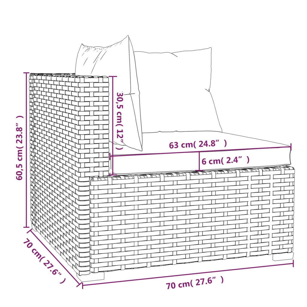 3-delige Loungeset met kussens poly rattan