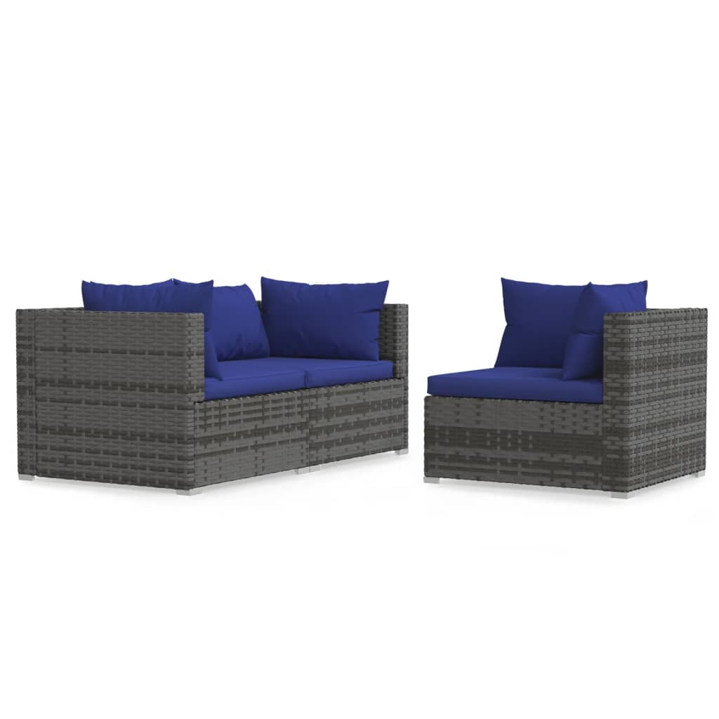 3-delige Loungeset met kussens poly rattan