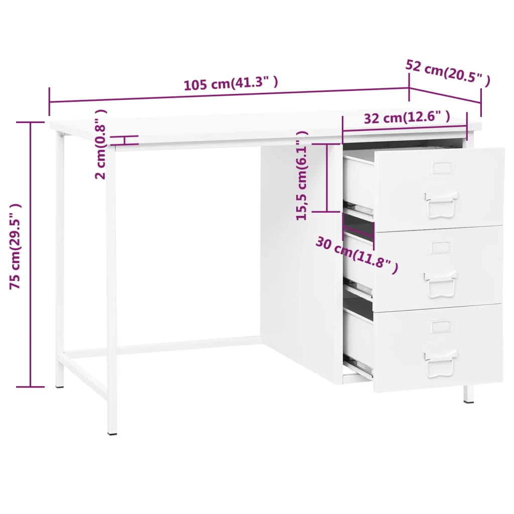 Bureau industrieel met lades 105x52x75 cm staal antracietkleur