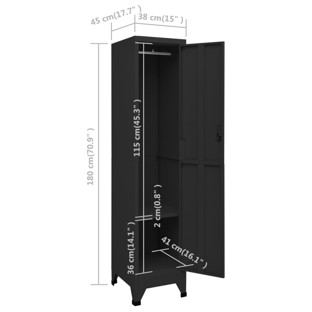 Lockerkast 38x45x180 cm staal antracietkleurig