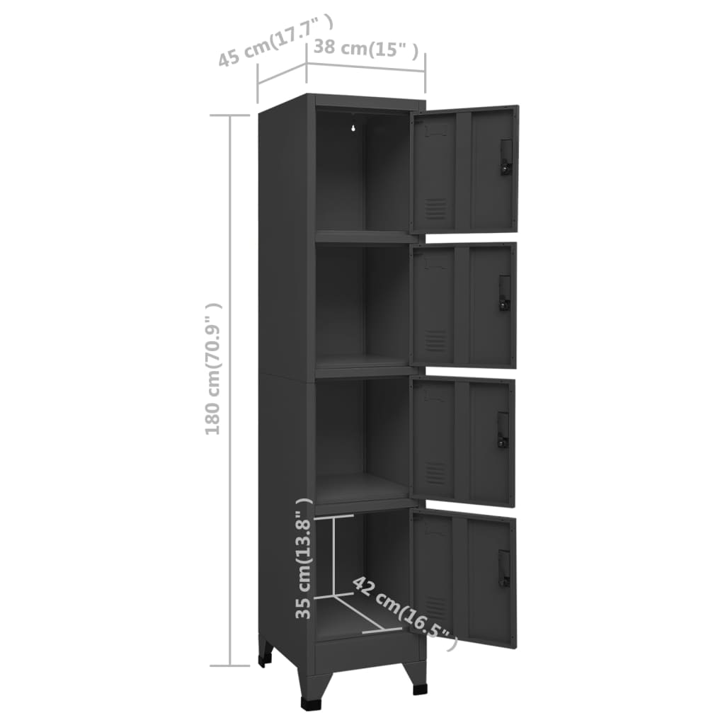 Lockerkast 38x45x180 cm staal antracietkleurig