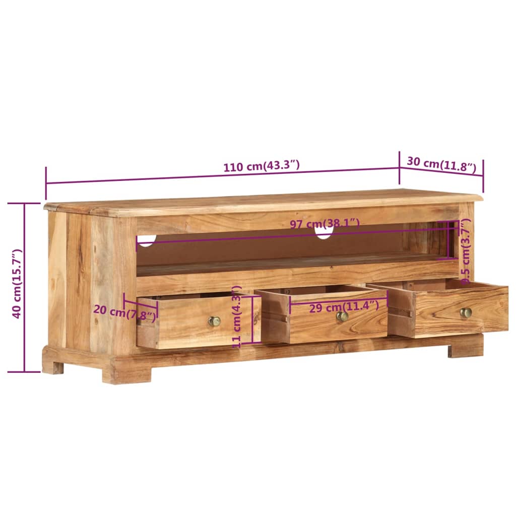 Tv-meubel 110x30x40 cm massief acaciahout