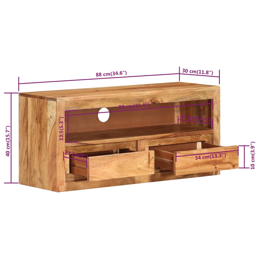 Tv-meubel 88x30x40 cm massief sheeshamhout